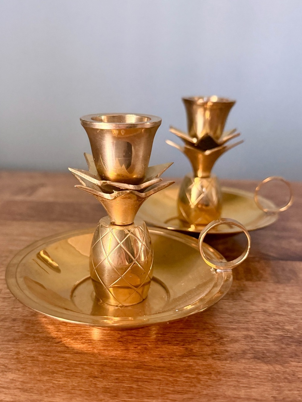 Set of 2 Brass Pineapple Candlestick Holders, Never Used, Excellent Condition